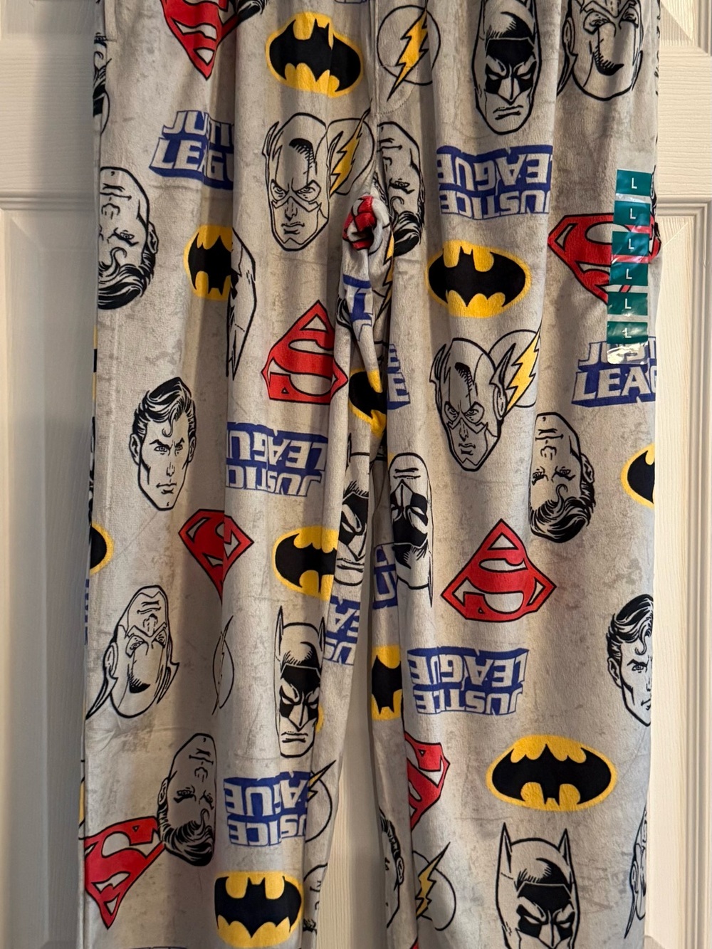 Justice League Men’s Pajama Pants - Gray with Red, Yellow, Blue Accents